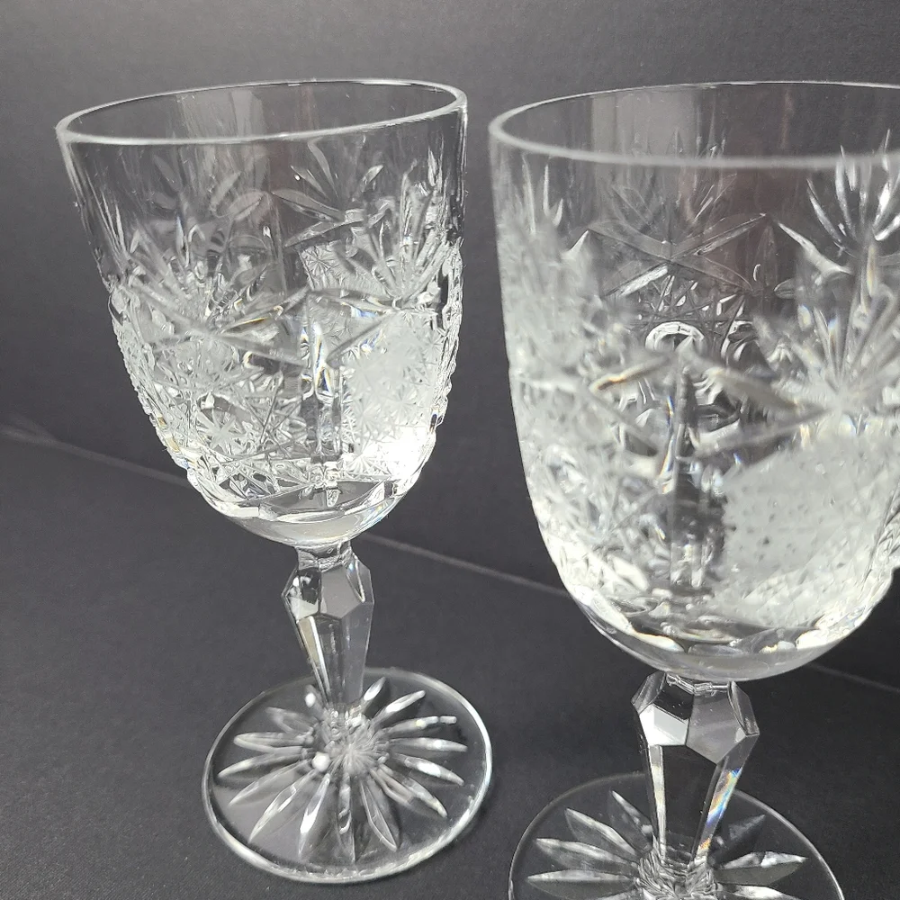 Bardejov Czechoslovakia Short Port Etched Crystal Ornate Glasses- Set of Two